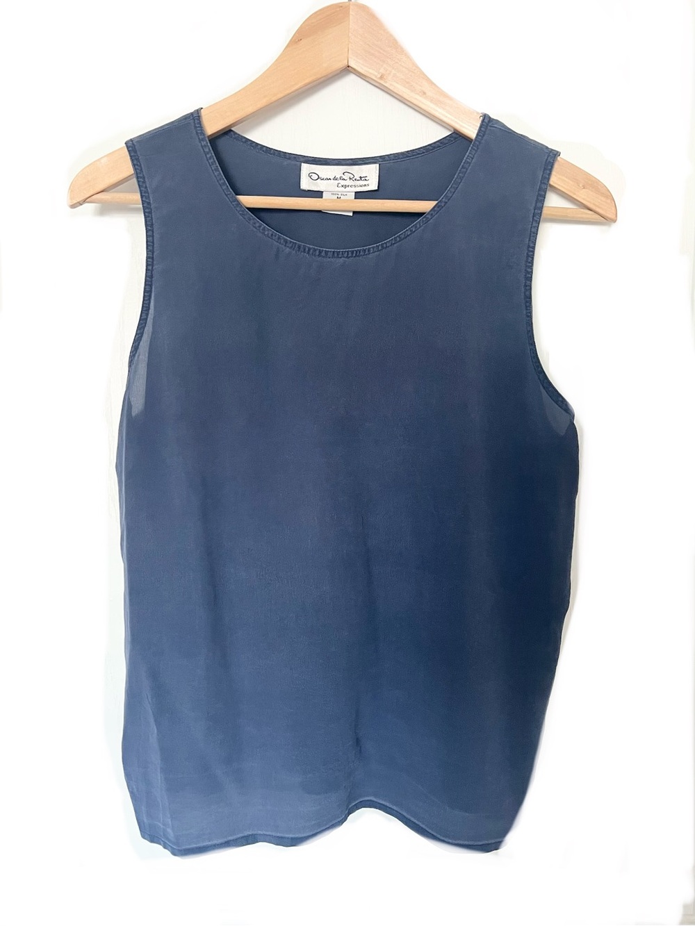 Oscar de la Renta Navy Silk Sleeveless Tank